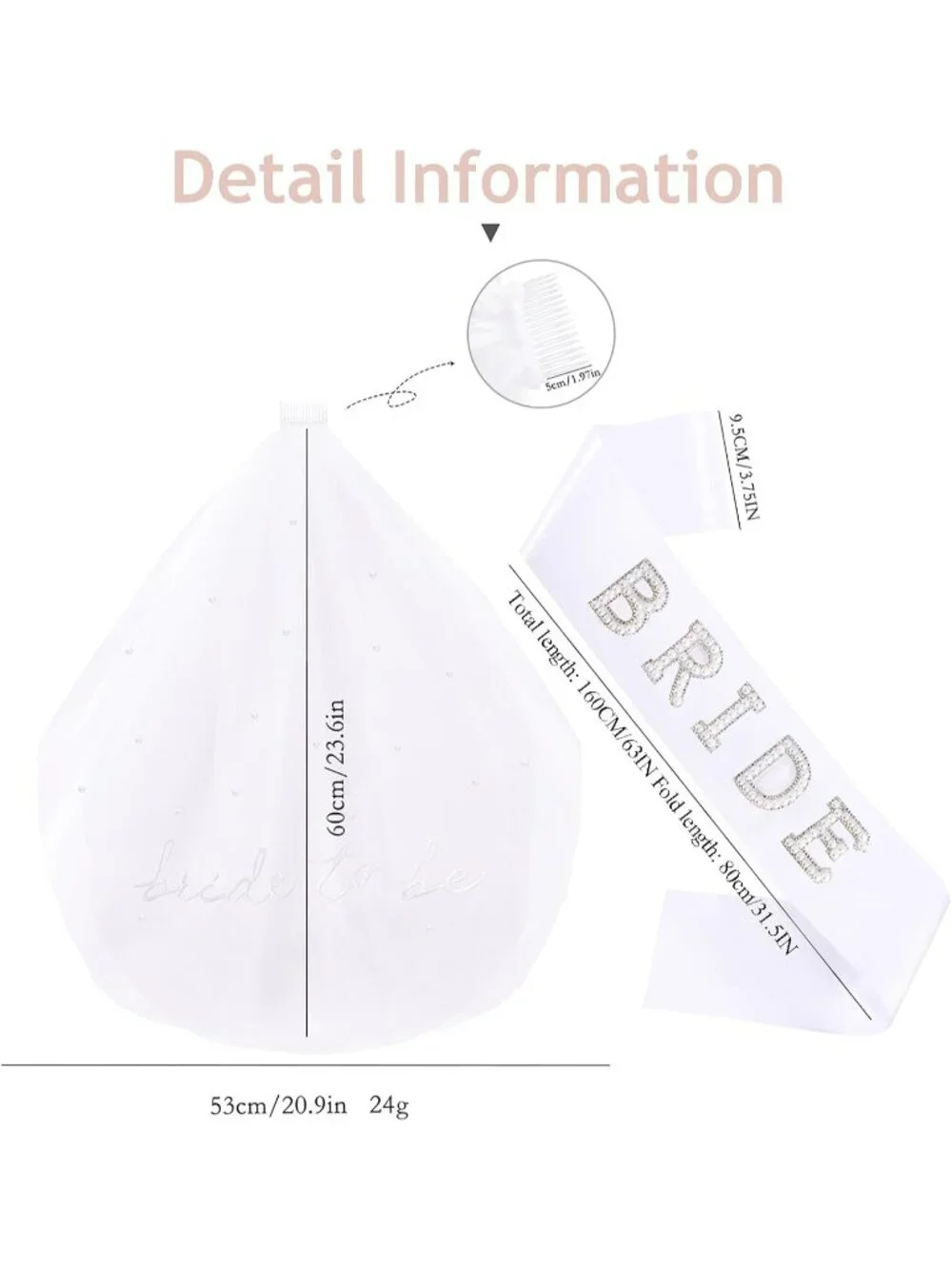 Women's White Bride To Be Embroidered Pearl 2 Tier Veil Imported Scarf